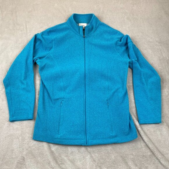 L.L.Bean Women Jacket Medium Full Zip Mock Fleece Neck Cozy Outdoors Casual Blue - Picture 9 of 10